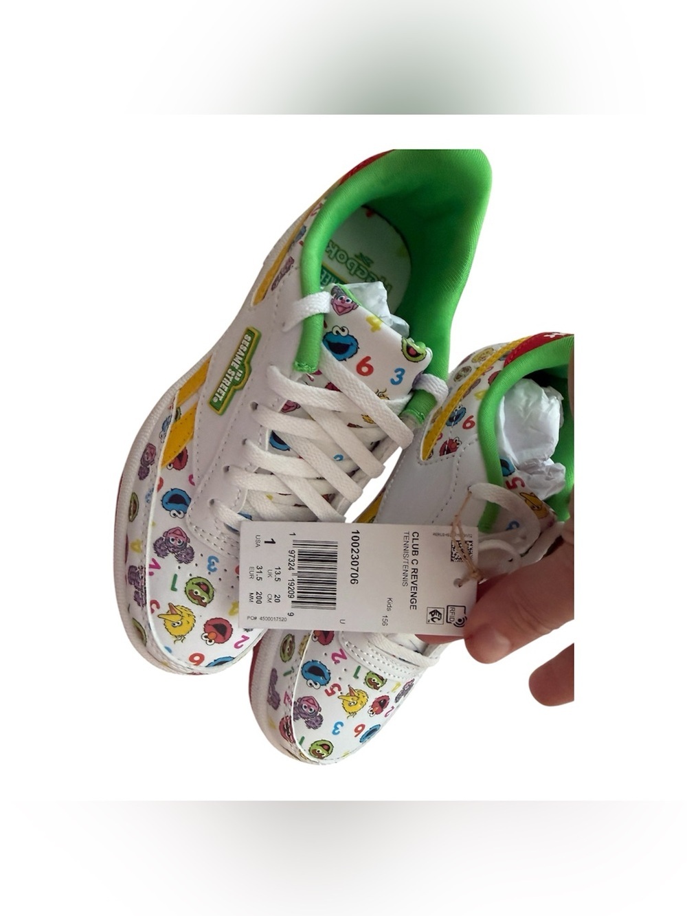 NIB Reebok x Sesame Street Club C Revenge White Green Yellow Sneaker Size 1 - Picture 5 of 7